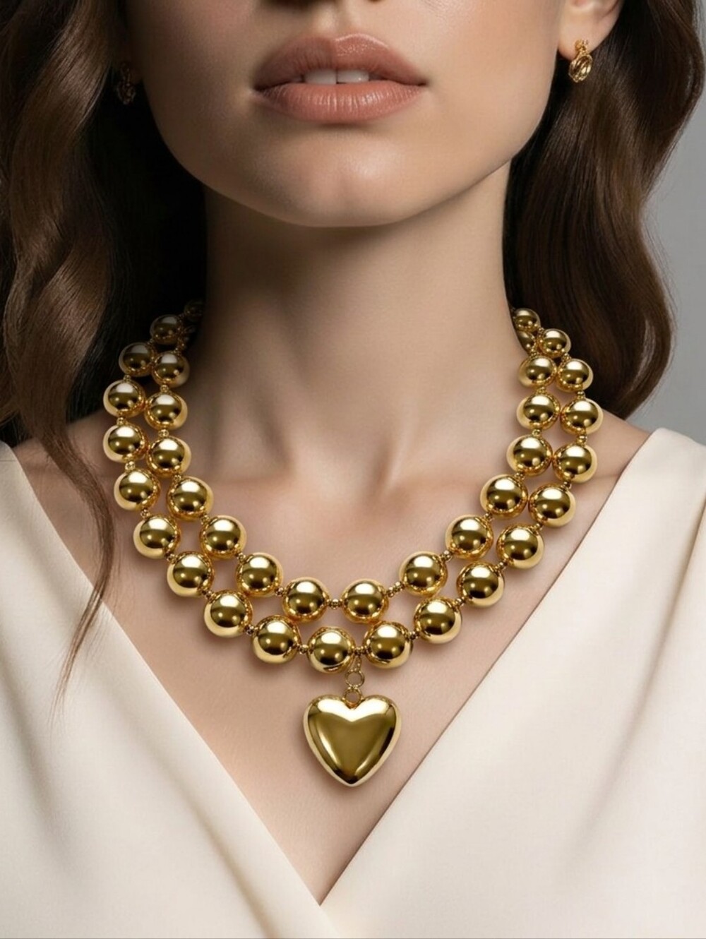 Mayamar 24k Gold-Dipped Bold Double-Strand Heart Necklace & Gift Bag